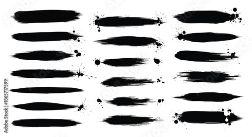 Wallpaper Mural Set of black ink brush strokes and paint smears with realistic splatters and textures on a white background for artistic backgrounds. Torontodigital.ca