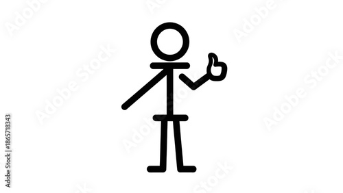 Stick Figure Giving a Thumbs-Up Gesture, Showing Approval and Positivity on an Isolated White Background.