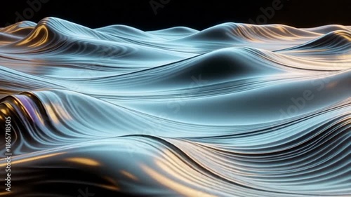 Ethereal blue and gold waves on black background