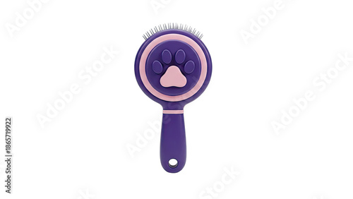 Purple and Pink Pet Grooming Brush with Paw Print Design