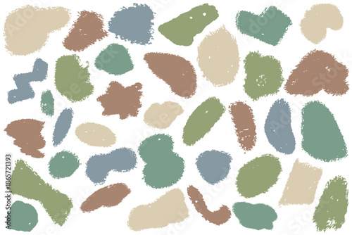 幼稚園・保育園向け クレヨンタッチのベタ塗りあしらい素材セット｜ナチュラルで落ち着いたカラー
Natural Crayon Style Solid Shape Decoration Set for Kindergarten