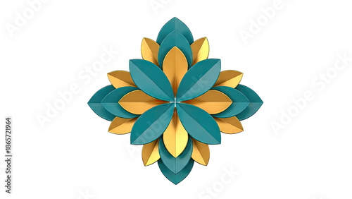 Teal and Gold Geometric Floral Ornament