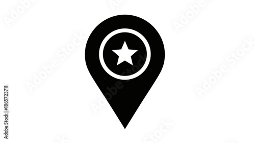 Black Map Pin with White Star Icon.