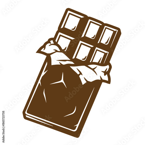 Vintage Brown chocolate bar wrapped in foil isolated on white background