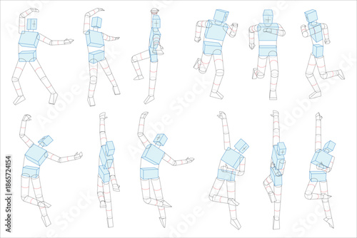 Male body poses using the 3 main masses that are focused on proportion and balance