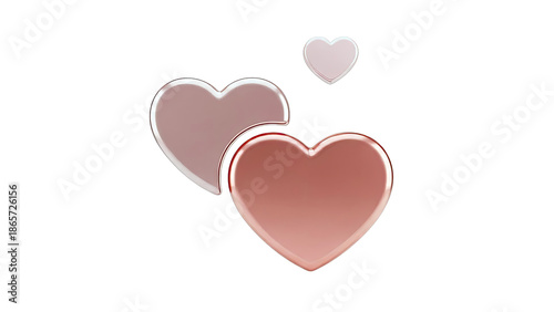 Three Rose Gold Hearts on White Background