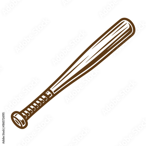 Vintage Brown baseball bat with white lines on handle and barrel isolated on white background