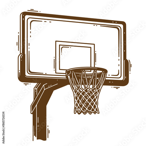 Vintage Brown basketball hoop with backboard and net  sports equipment illustration