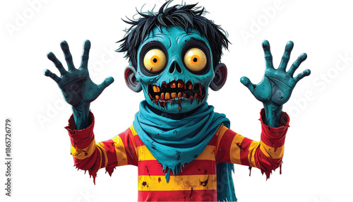 Cartoon Zombie Boy with Scarf and Striped Shirt Illustration.