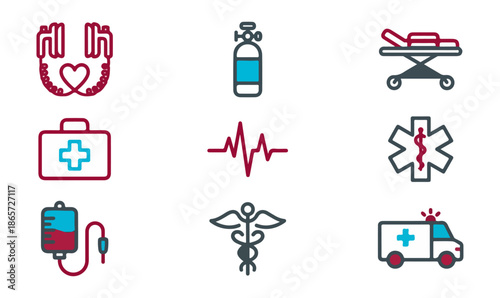 Medical icons set healthcare emergency symbols ambulance