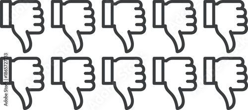Eight Thumbs Down Symbols in Black and White downvote