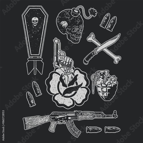 army illustration skull graphic flash design icon vintage doodle