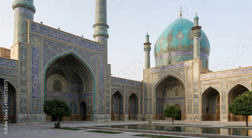 Grand Iranian Mosque Interior with Ornate Islamic Architecture and Turquoise Details