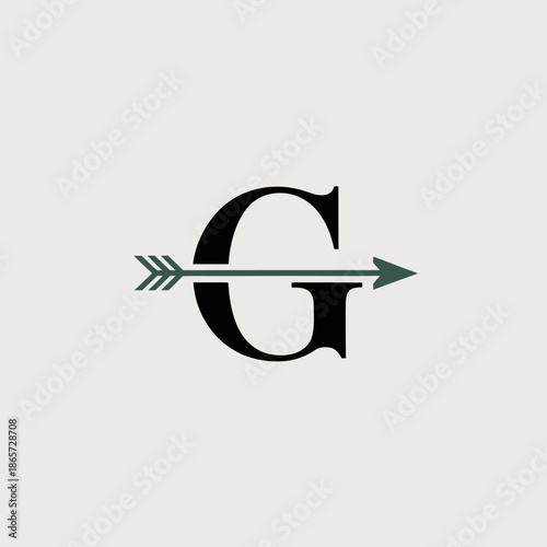 A black letter G with a green arrow passing through it
