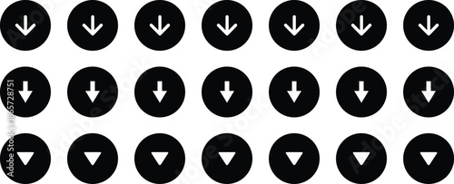 Down arrow icon set. Arrow. Cursor. Arrow vector icon. Simple arrow set. Black arrow icon set.  turn bottom direction interface element, Collection different arrows sign. 