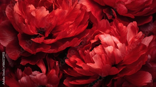 Deep crimson floral arrangement fills the frame with layered petals.