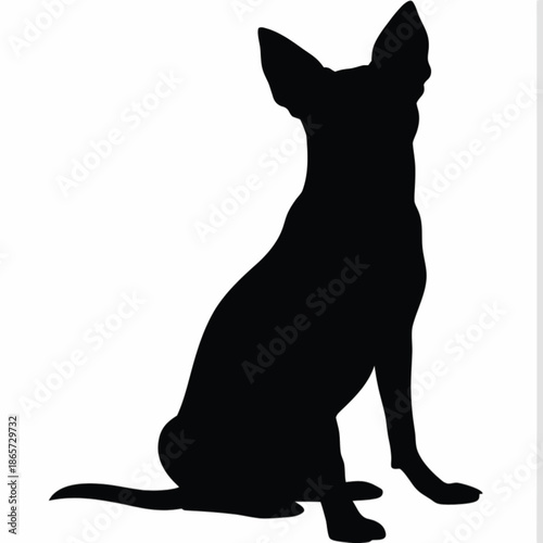 A simple black silhouette of a dog sitting in an upright position