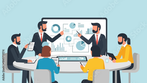 Business Professionals Discussing Data on Screen.