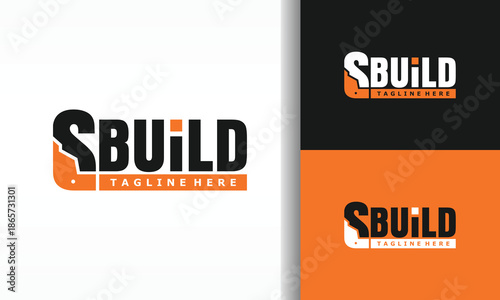 Letter S Building and Scoop Excavator Construction Logo