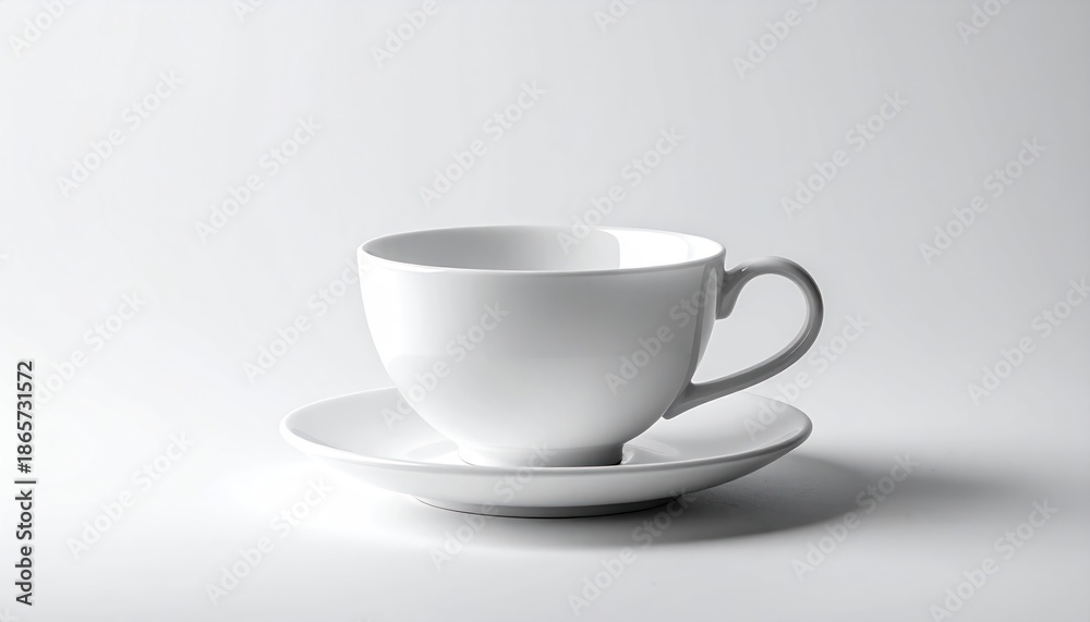Fototapeta premium Elegant White Tea Cup and Saucer on White Background.