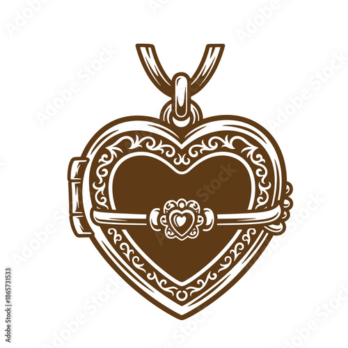 Vintage Ornate heart shaped locket with a keyhole and decorative pattern isolated on transparent background