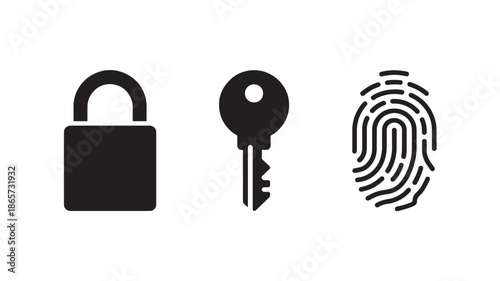 Security icons set in simple flat design with black color on white background for cybersecurity