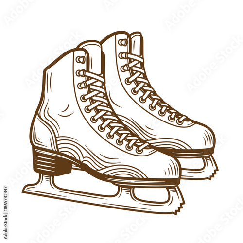 Vintage ice skates for hockey or figure skating on white background
