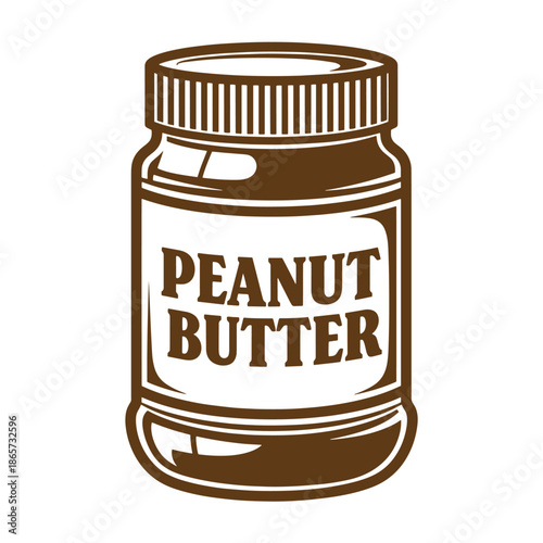 Vintage peanut butter jar illustration with brown color and white label