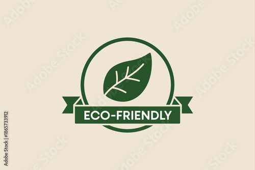 Green circular emblem clearly displays a stylized leaf icon above the phrase 'ECO-FRIENDLY' on a banner.