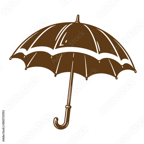 Vintage Brown umbrella with white highlights on handle and canopy isolated on white background