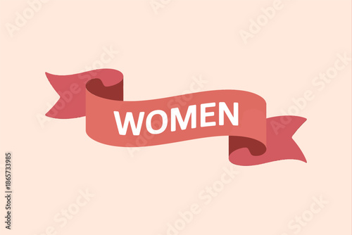 Pink ribbon banner graphic prominently features the bold white text label proclaiming 'WOMEN' for recognition purposes.