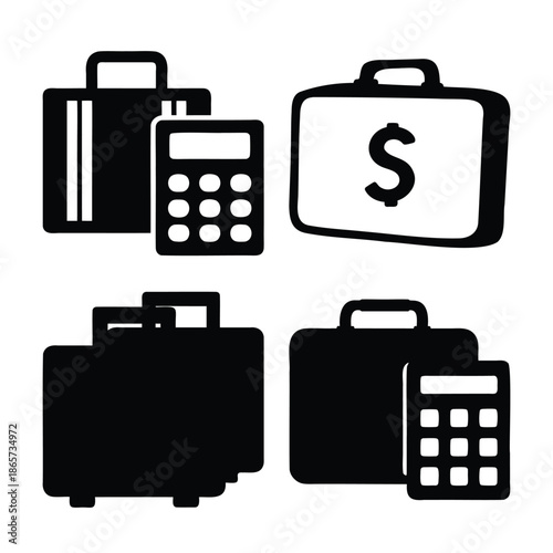 Financial planning tools vector icons: briefcases, calculators Vector
