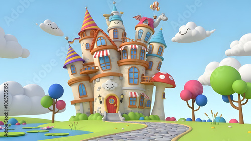 An old Russian Orthodox cathedral with red towers and golden domes stands like a fairy tale castle on a hill as a historic landmark of Moscow architecture