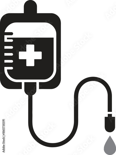 Medical IV drip icon, hospital infusion therapy, patient care equipment, healthcare treatment, vector illustration