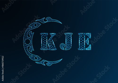 Low poly letter logo KJE design. KJE letter logo low poly vector design on blue color gradient background. KJE logo low poly design