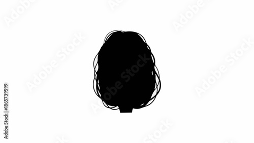 Silhouette of a woman's head with textured, flowing hair against a white background
