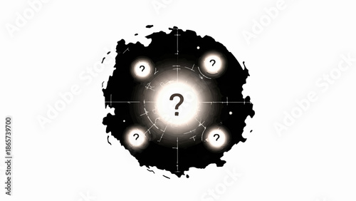 Mysterious glowing orb with question marks, symbolizing uncertainty and the unknown.