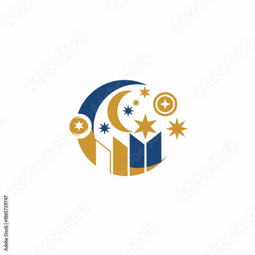 Celestial Knowledge Emblem A Modern Icon Symbolizing Learning, Dreams, and Academic Growth Under the Night Sky