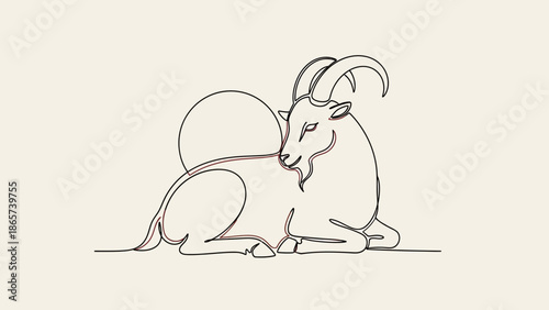 goat resting one line drawing