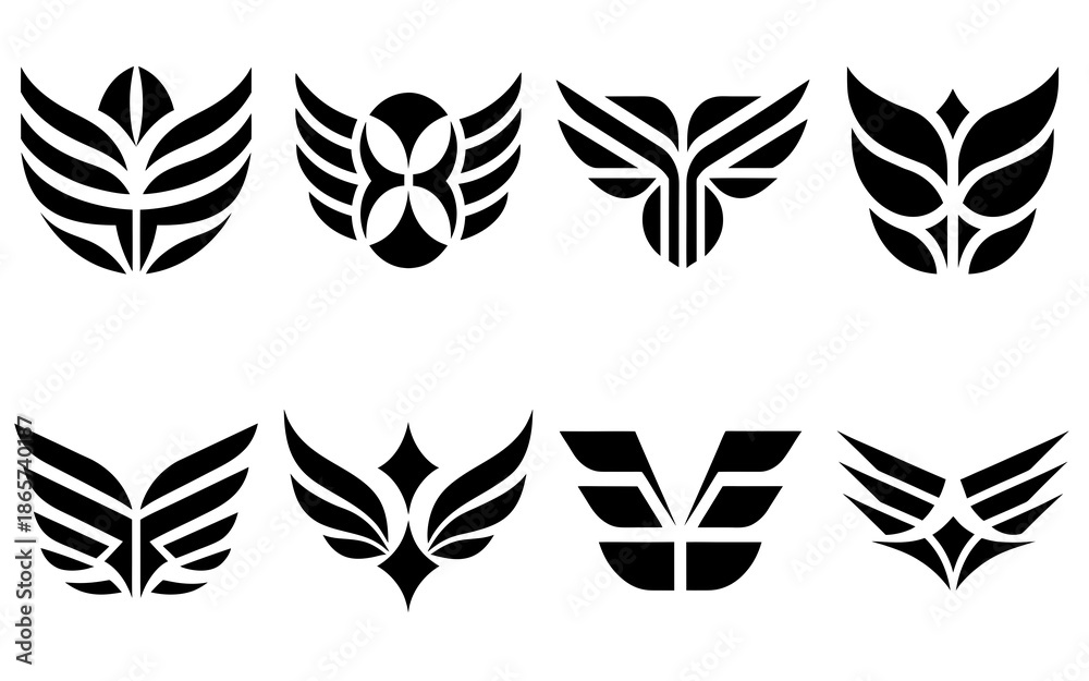 Obraz premium Abstract Wing Logo Collection in Black Minimal Style