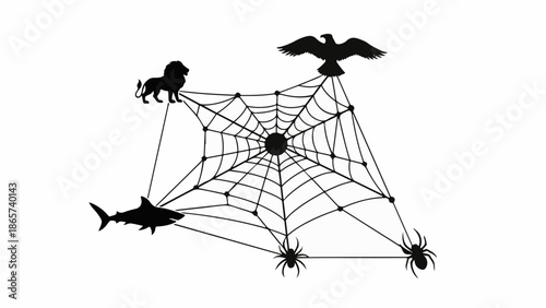 Interconnected animals forming a web of relationships and connections