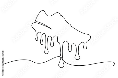 Single continuous line art minimal illustration of a melting sneaker