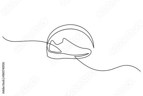 Continuous line art minimalist design concept of a sneaker with a circular arc