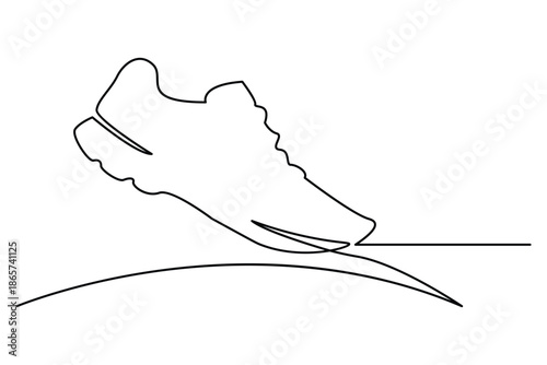 Modern single line illustration clean outline style of a running shoe hitting the ground