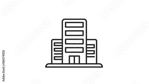 3d graphic of a modern building icon on white background