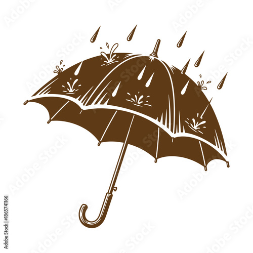Vintage Brown vintagestyle umbrella with raindrops on white background