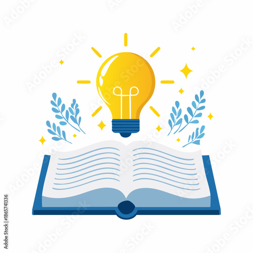 Open Book with Lightbulb Icon for Knowledge and Creative Idea Concept