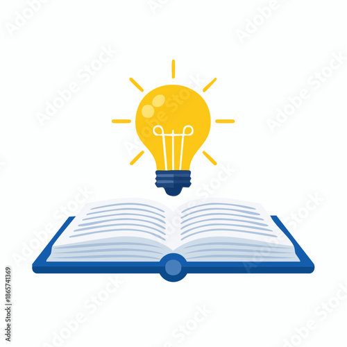 Open Book with Lightbulb Icon for Knowledge and Creative Idea Concept