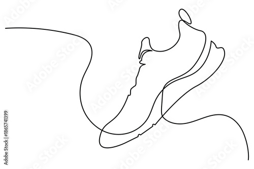 Abstract single line art modern illustration of a sneaker with a long flowing lace