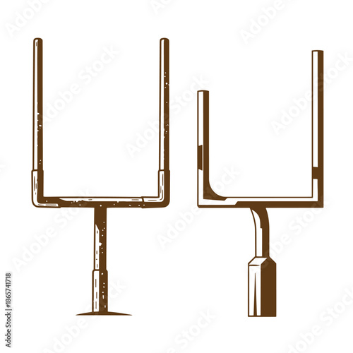 Vintage Two brown American football goalposts with white background  sports equipment for football games